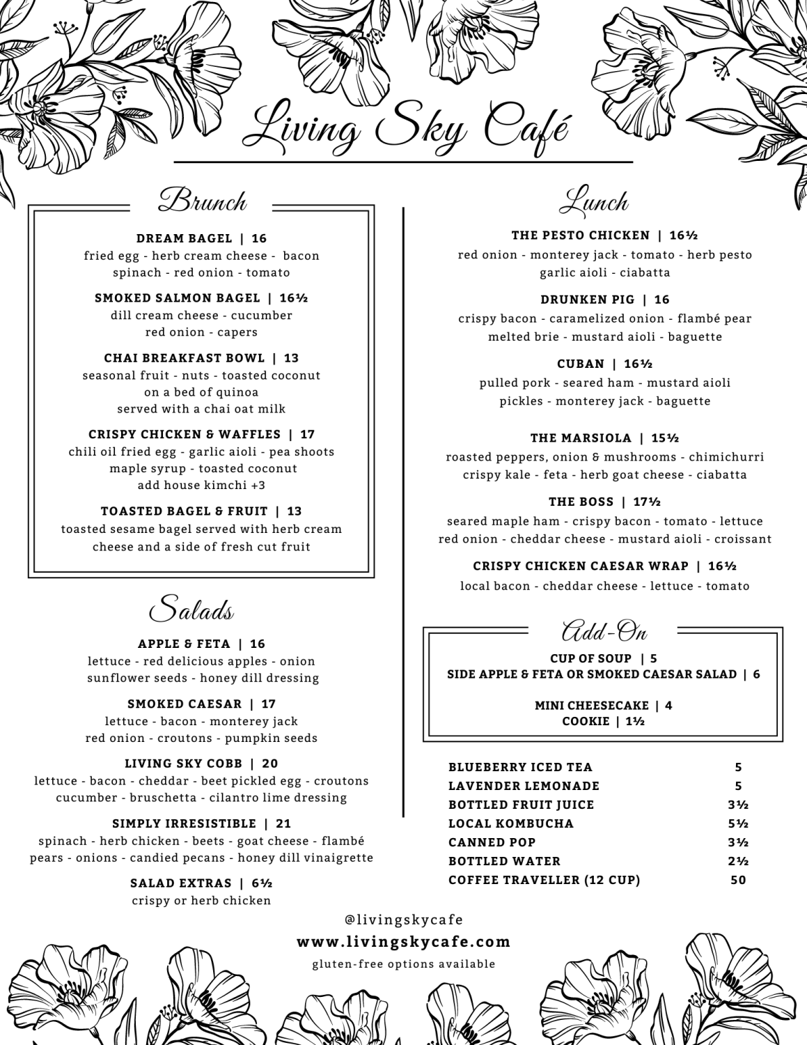Takeaway lunch menu for groups of 12 or less