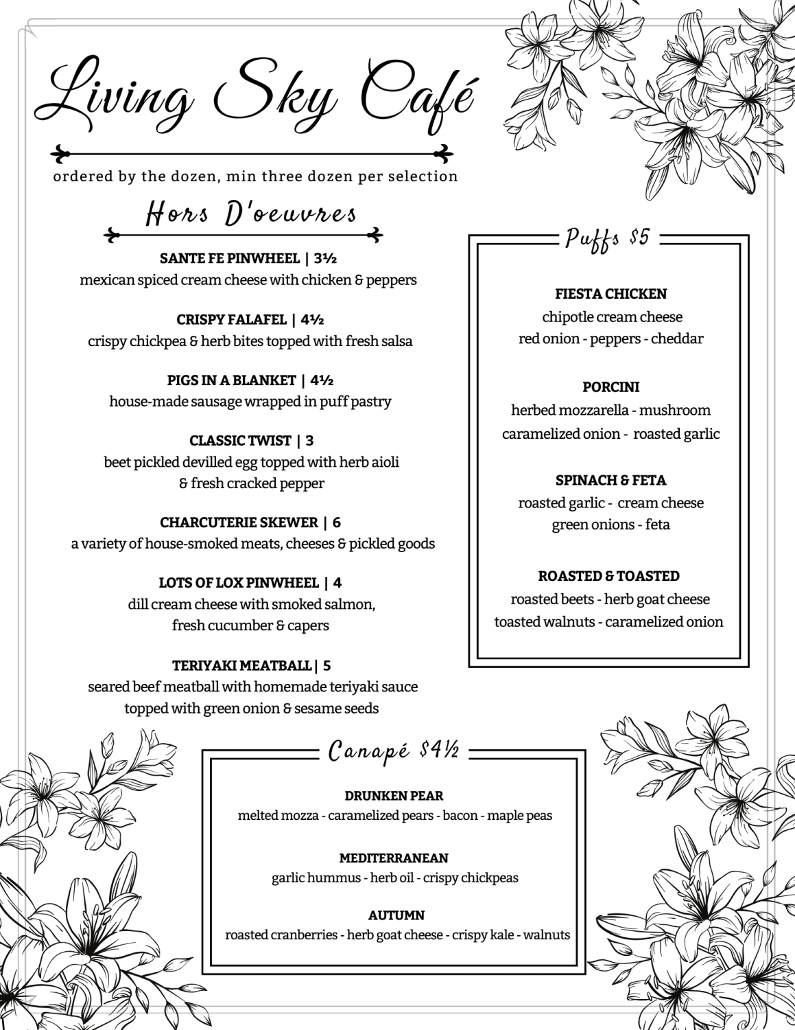 Hors D'oeuvres Wedding Menu. Includes vegan, vegetarian, gluten and dairy free options
