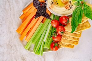 Stock photo of vegetables and dip.
